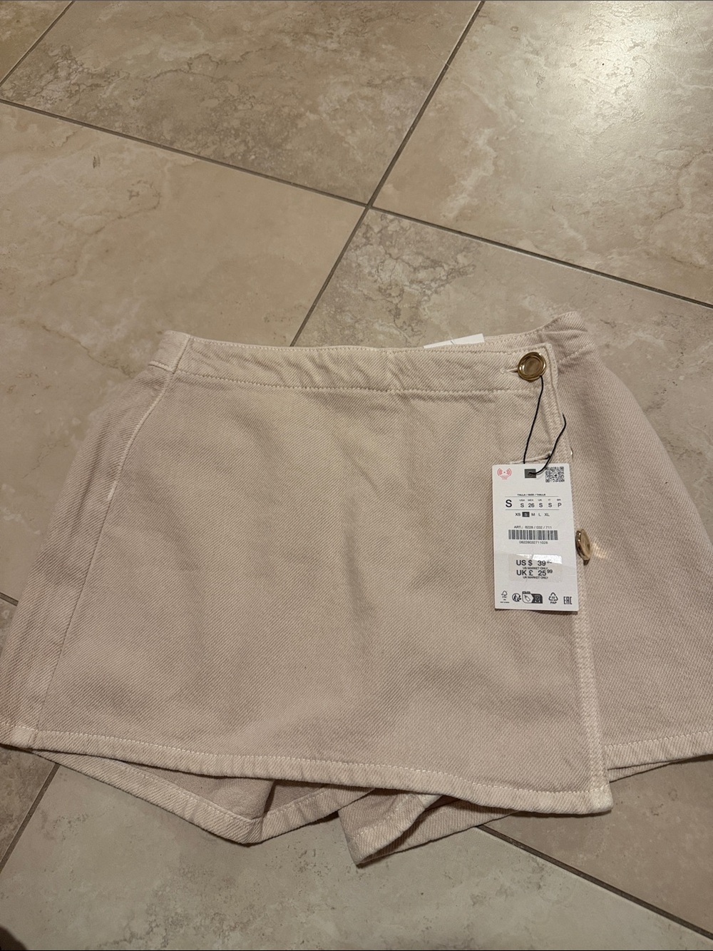 Zara Cream Wrap Skort with Gold Buttons